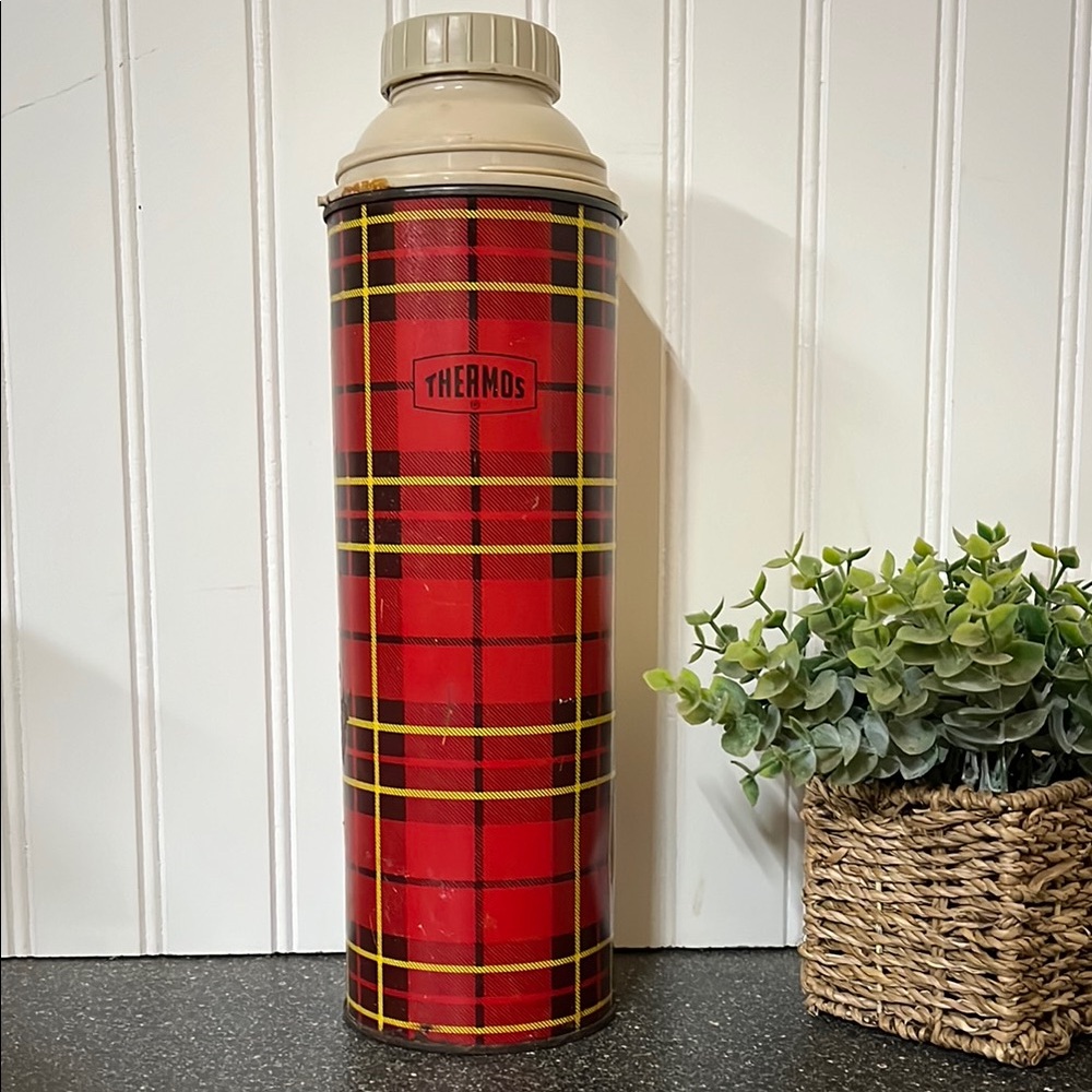 Vintage 1964 King-Seeley Thermos Red Plaid Insulated Bottle Decor Collection